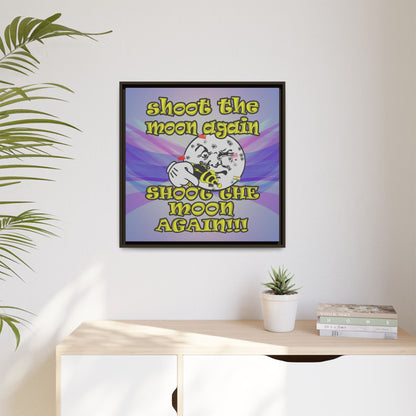 shoot the moon again - framed canvas art (light blue-pink wave)