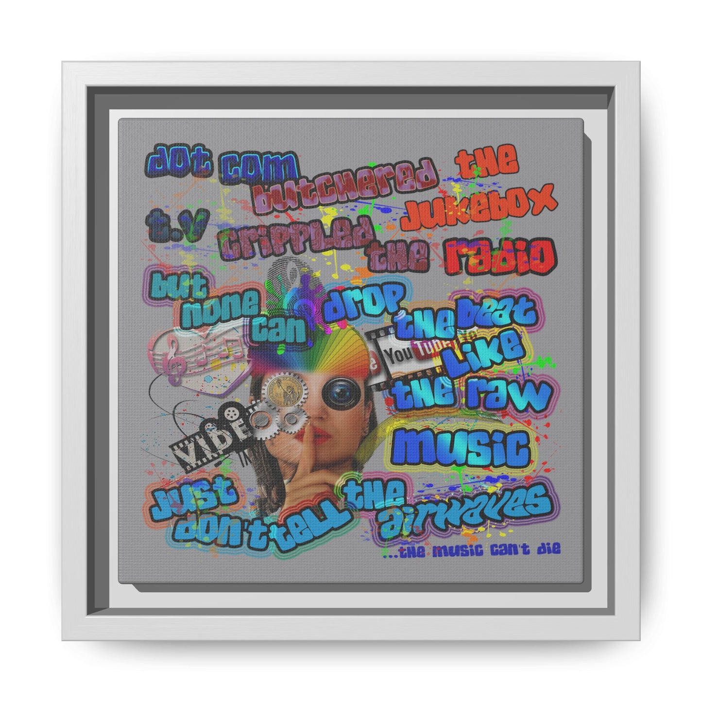 drop the beat - framed canvas art (grey)