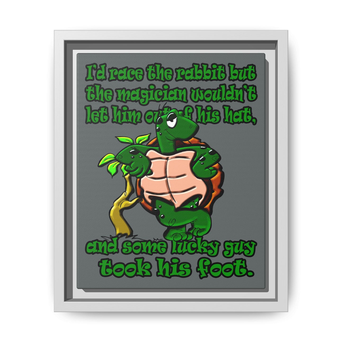 turtle race - framed canvas art (dark grey)