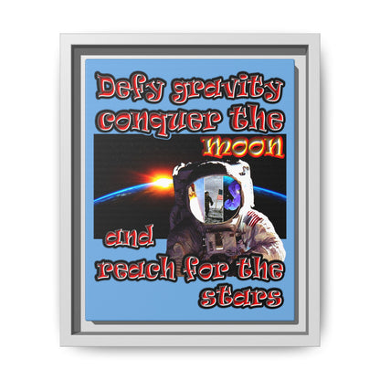 defy conquer reach - framed canvas art (light blue)