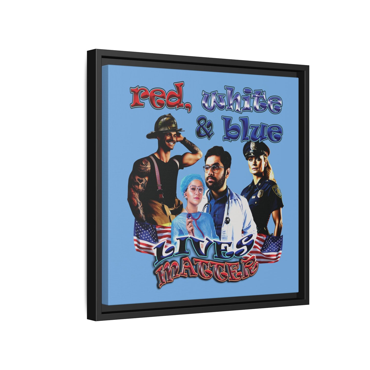 rw&b lives matter - framed canvas art (light blue)
