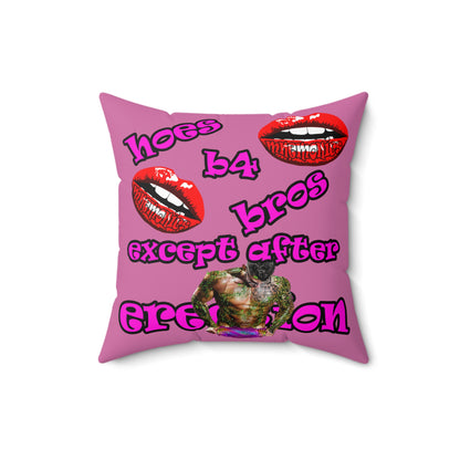 hoes b4 bros - Spun Polyester Square Pillow - (light pink)