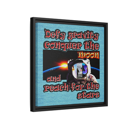 defy conquer reach - framed canvas art (faded blue)