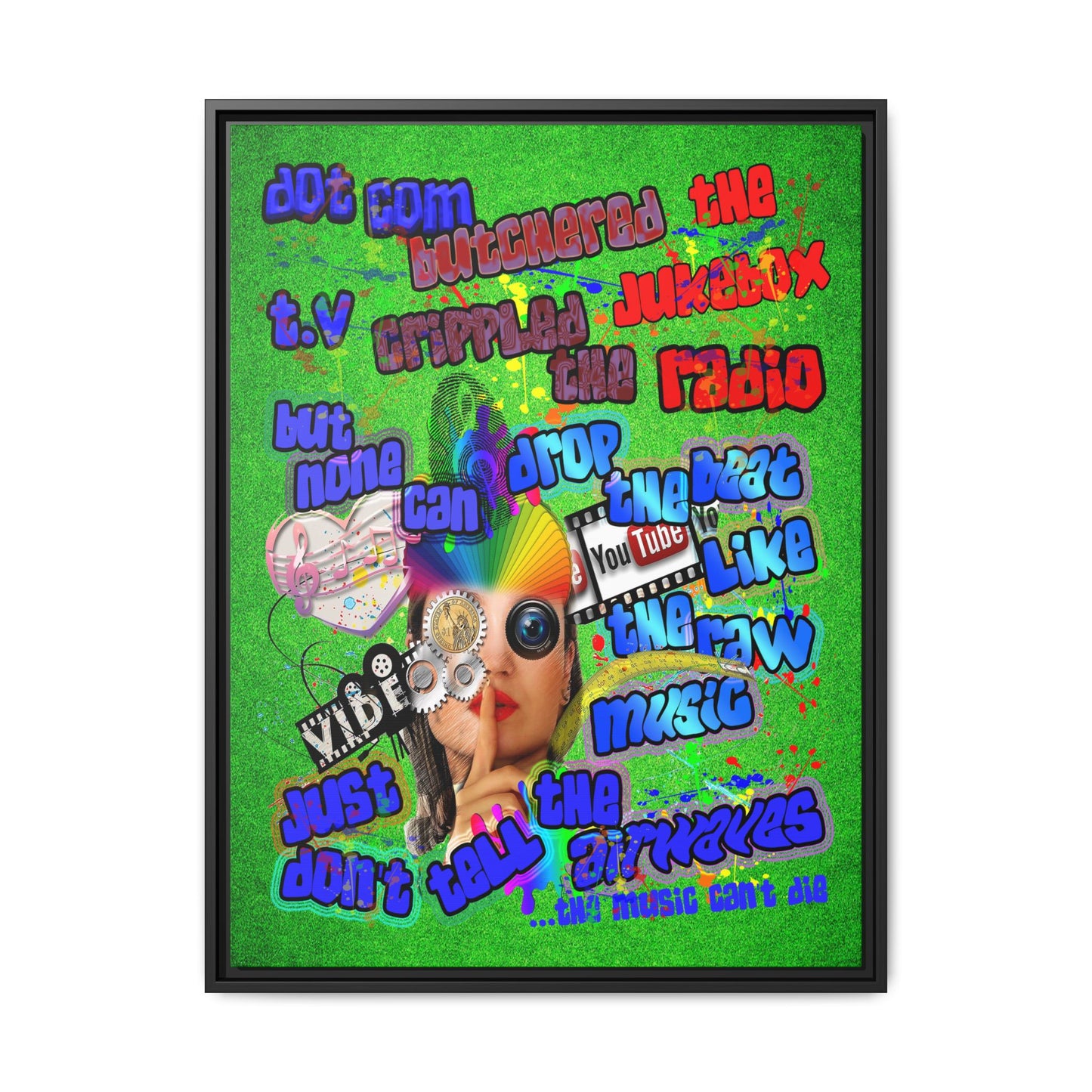 drop the beat - framed canvas art (green turf)