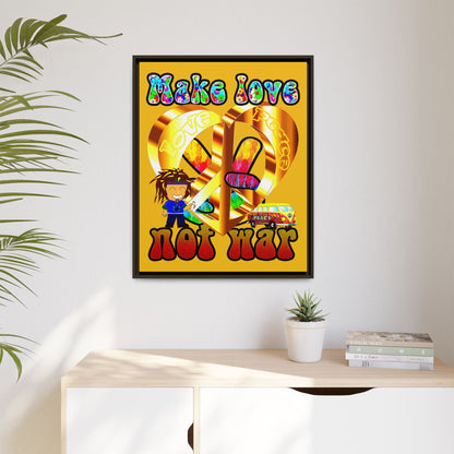 love peace - framed canvas art (yellow)