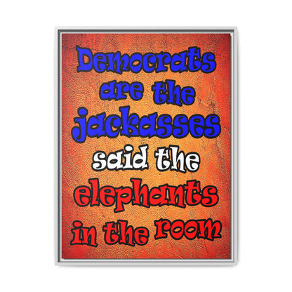 donkeys and elephants - framed canvas art (burnt orange)