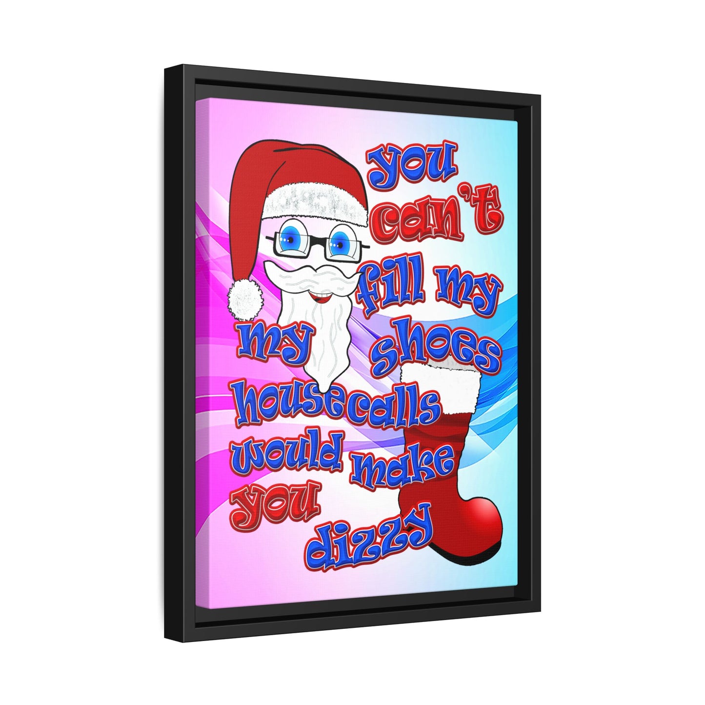 santa's shoes - framed canvas art (light blue-pink wave)