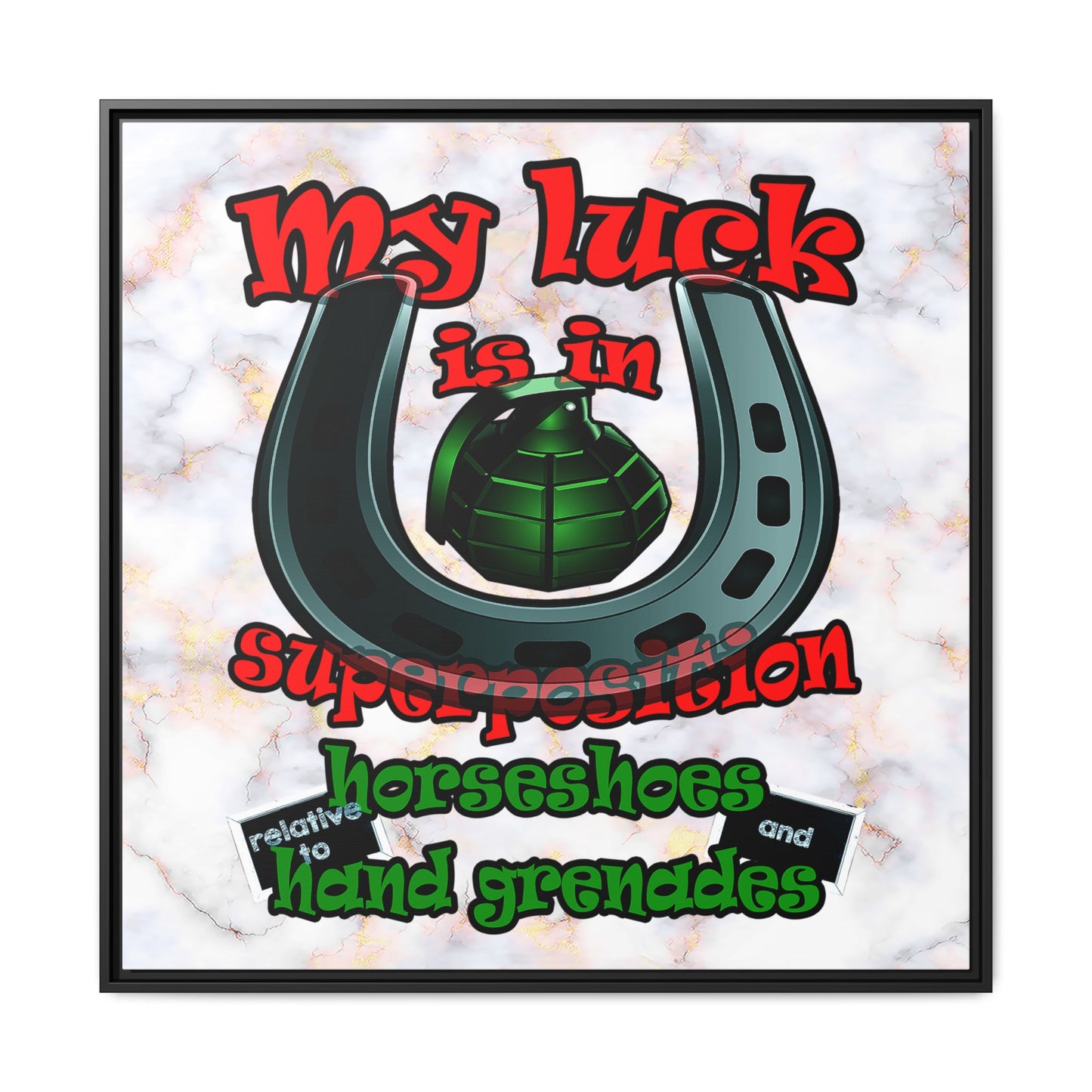 my luck - framed canvas art (white marble)