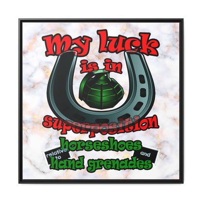 my luck - framed canvas art (white marble)