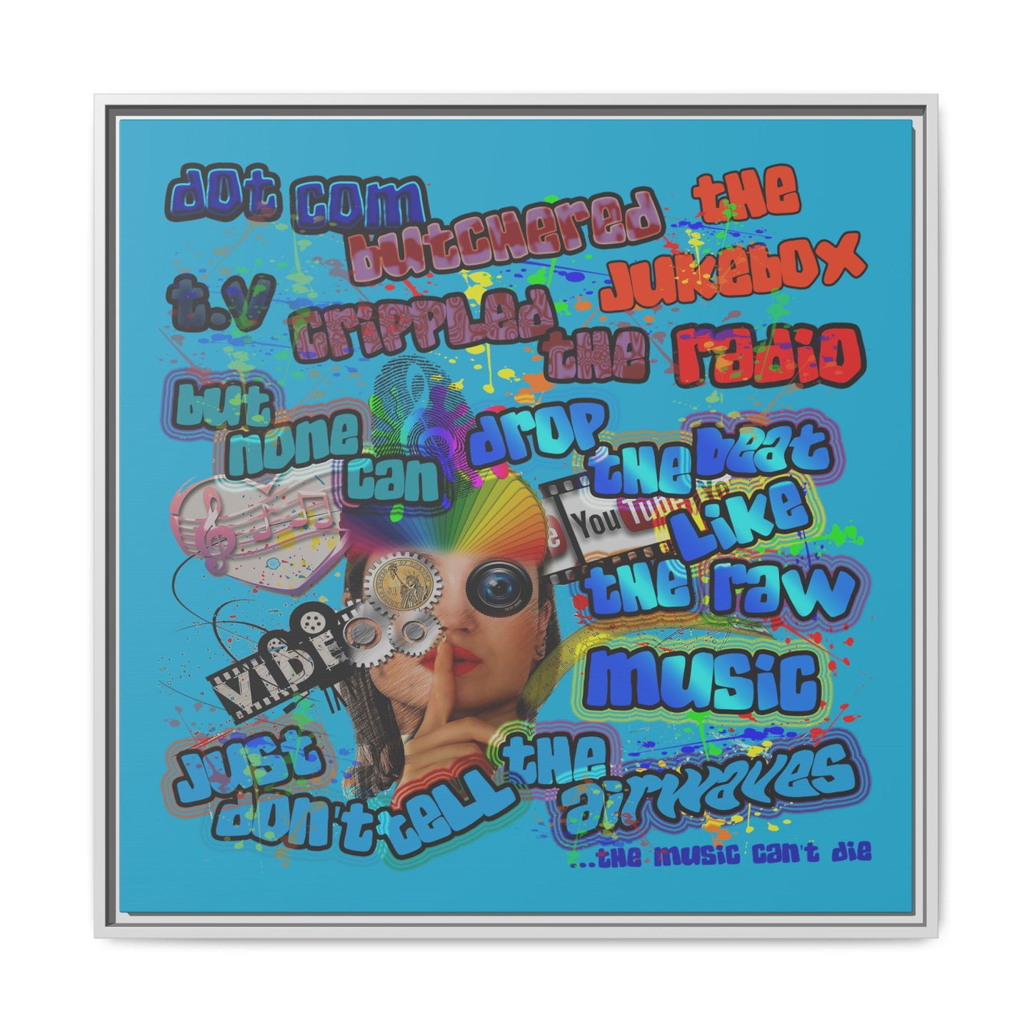 drop the beat - framed canvas art (turquoise)