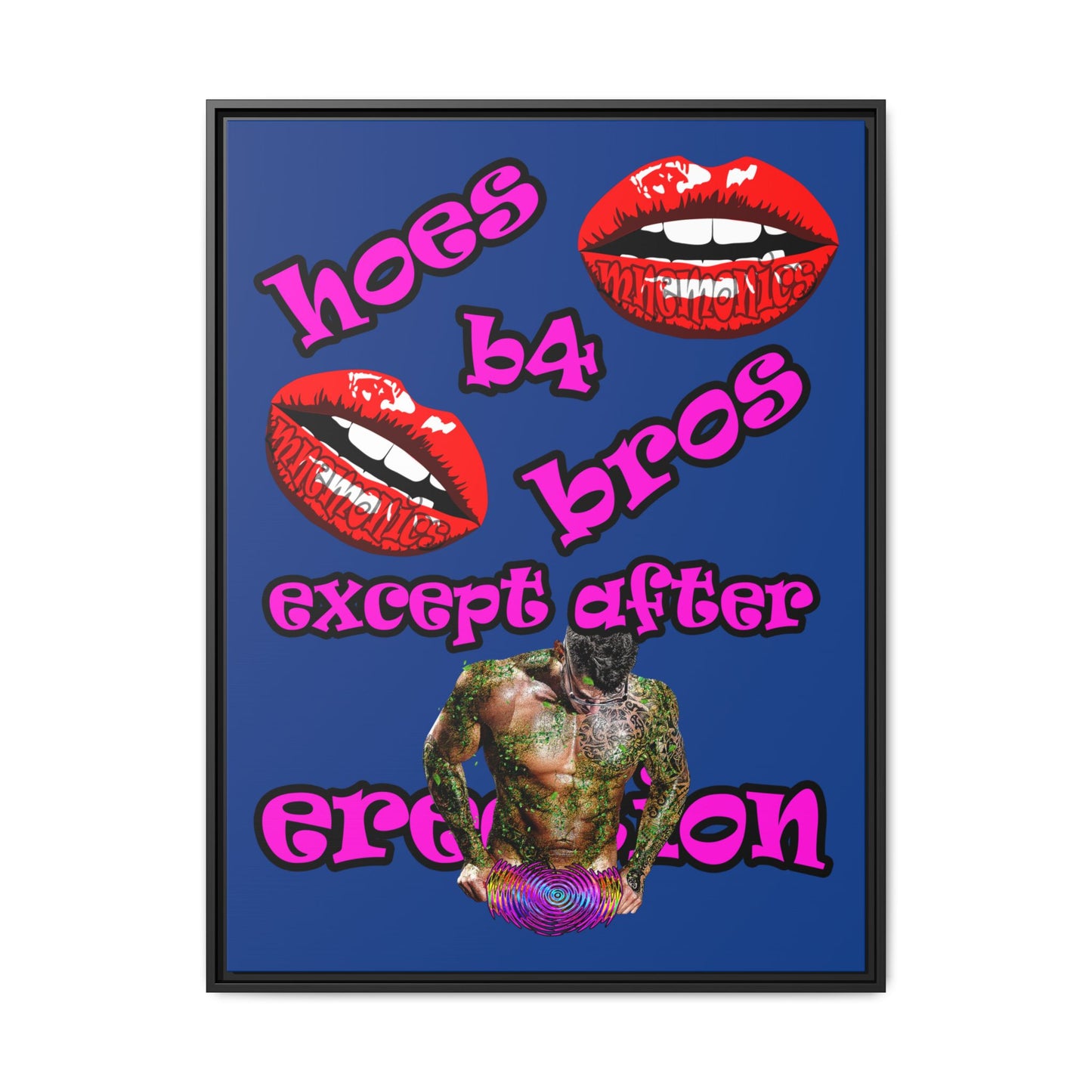 hoes b4 bros - framed canvas art (dark blue)