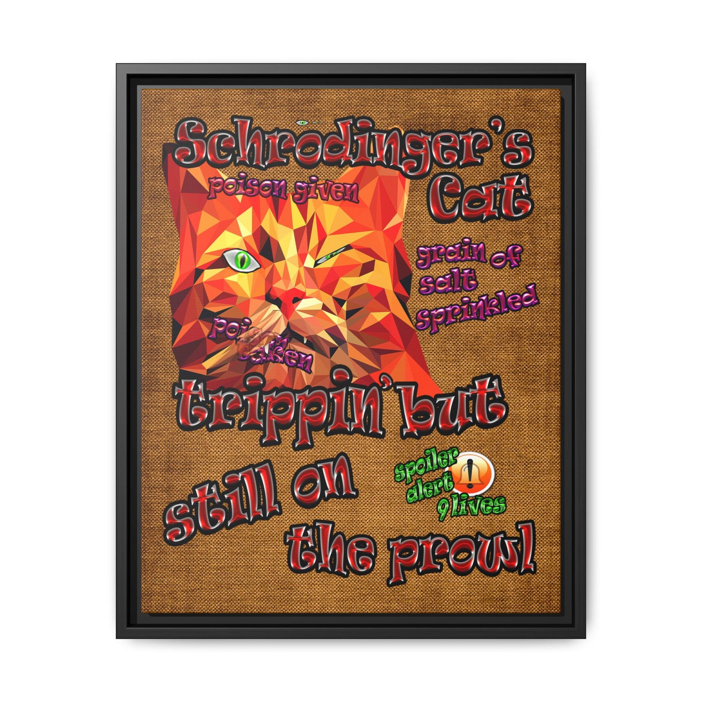 schrodinger's cat - framed canvas art (brown papyrus)