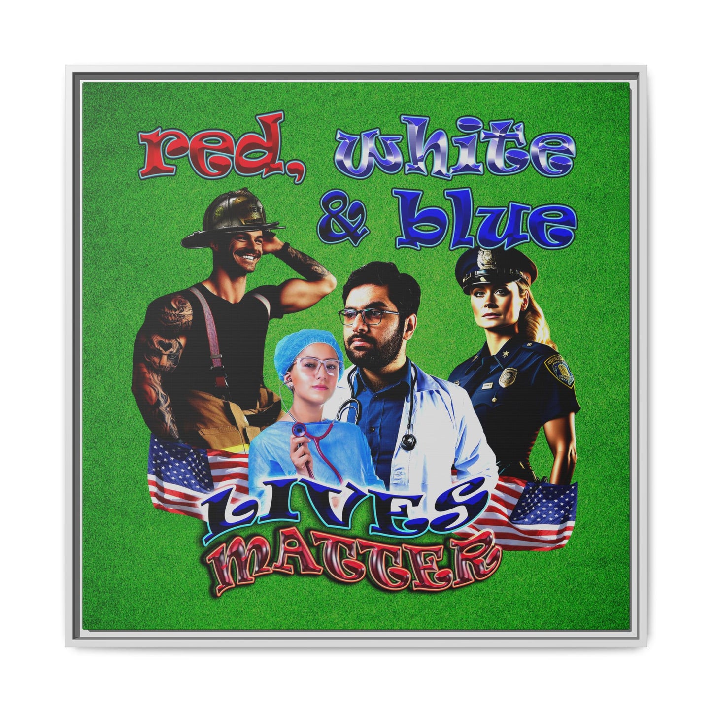 rw&b lives matter - framed canvas art (green turf)