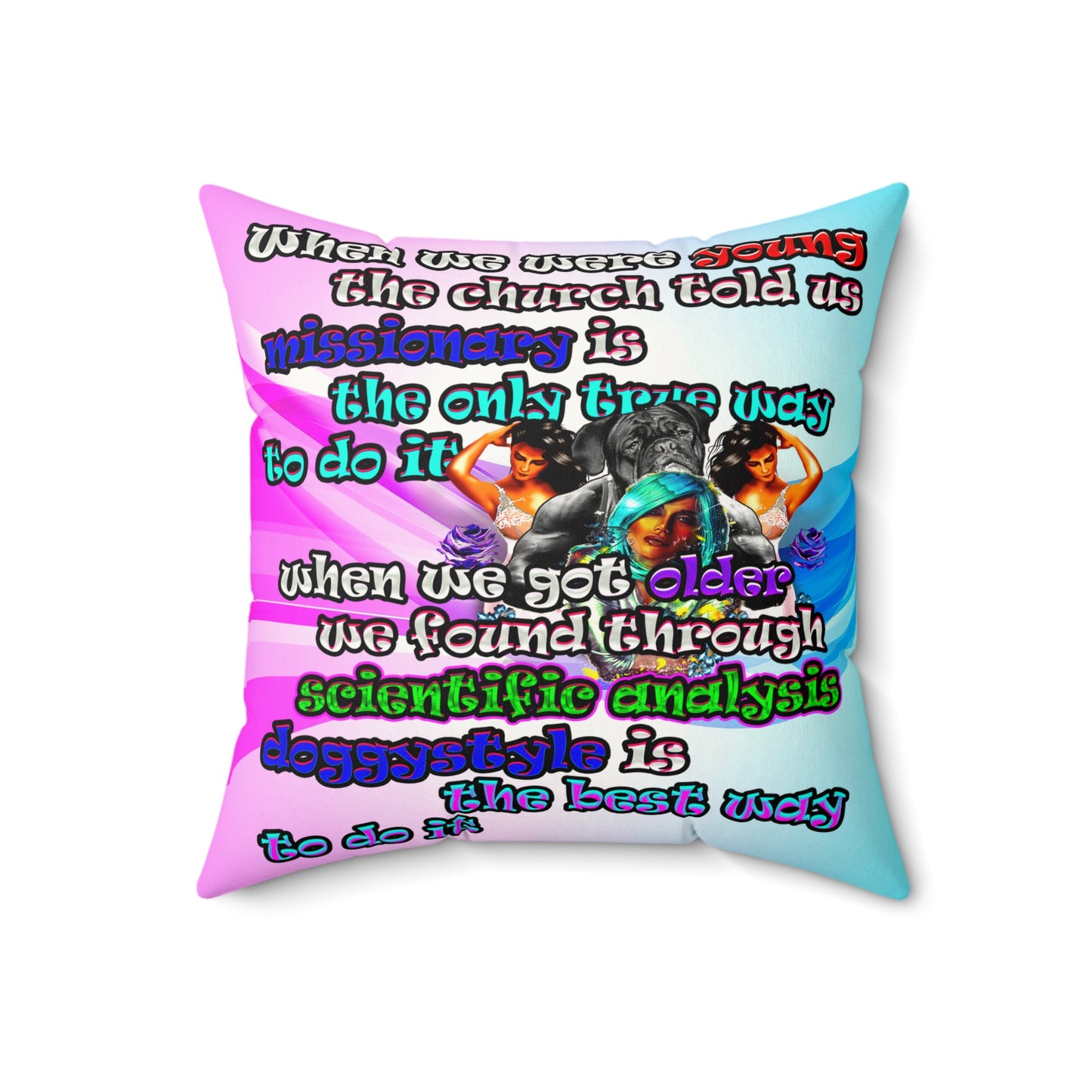 doggystyle - Faux Suede Square Pillow - (light blue-pink wave)