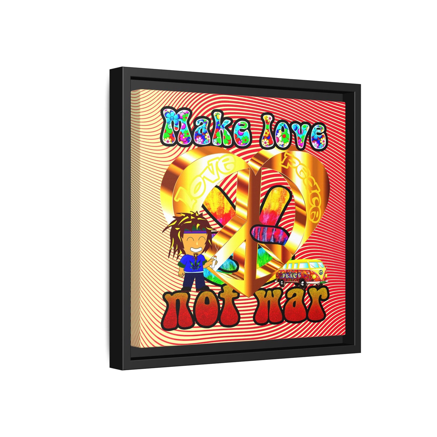 love peace - framed canvas art (yellow-orange wave)