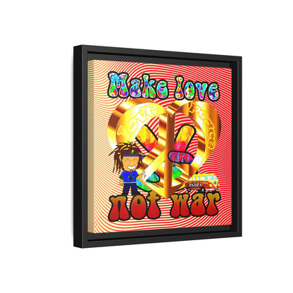 love peace - framed canvas art (yellow-orange wave)