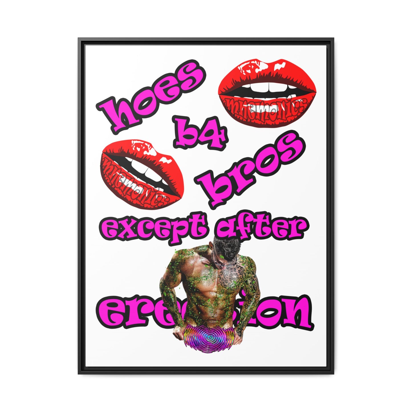 hoes b4 bros - framed canvas art (white)