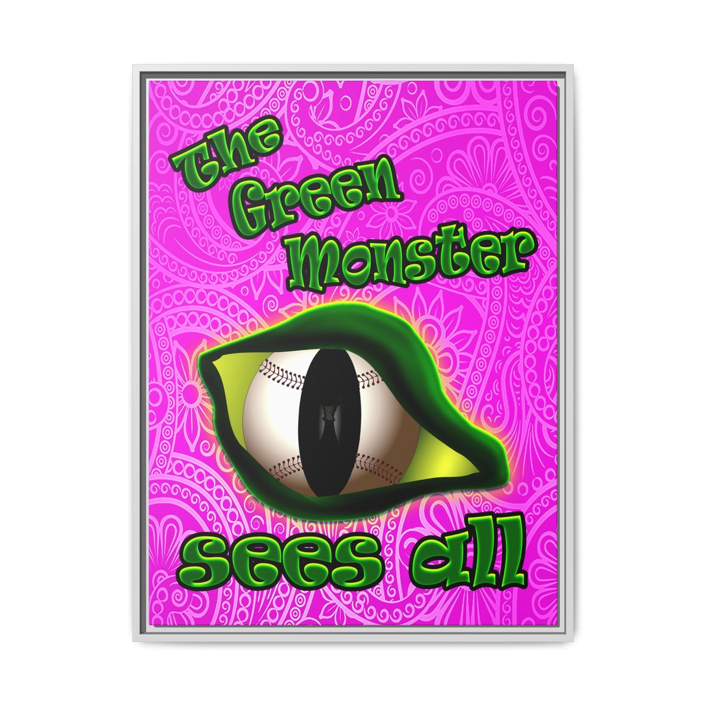 green monster - framed canvas art (pink swirl)