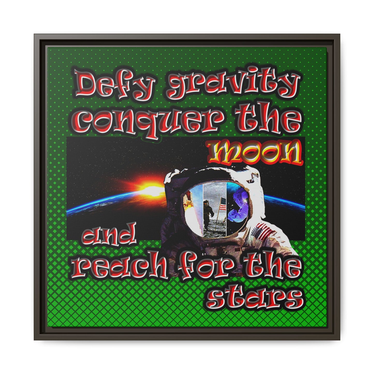 defy conquer reach - framed canvas art (logo green)