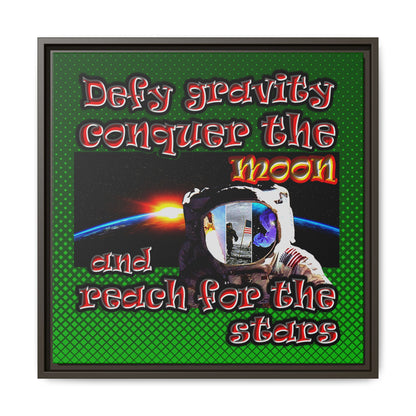 defy conquer reach - framed canvas art (logo green)