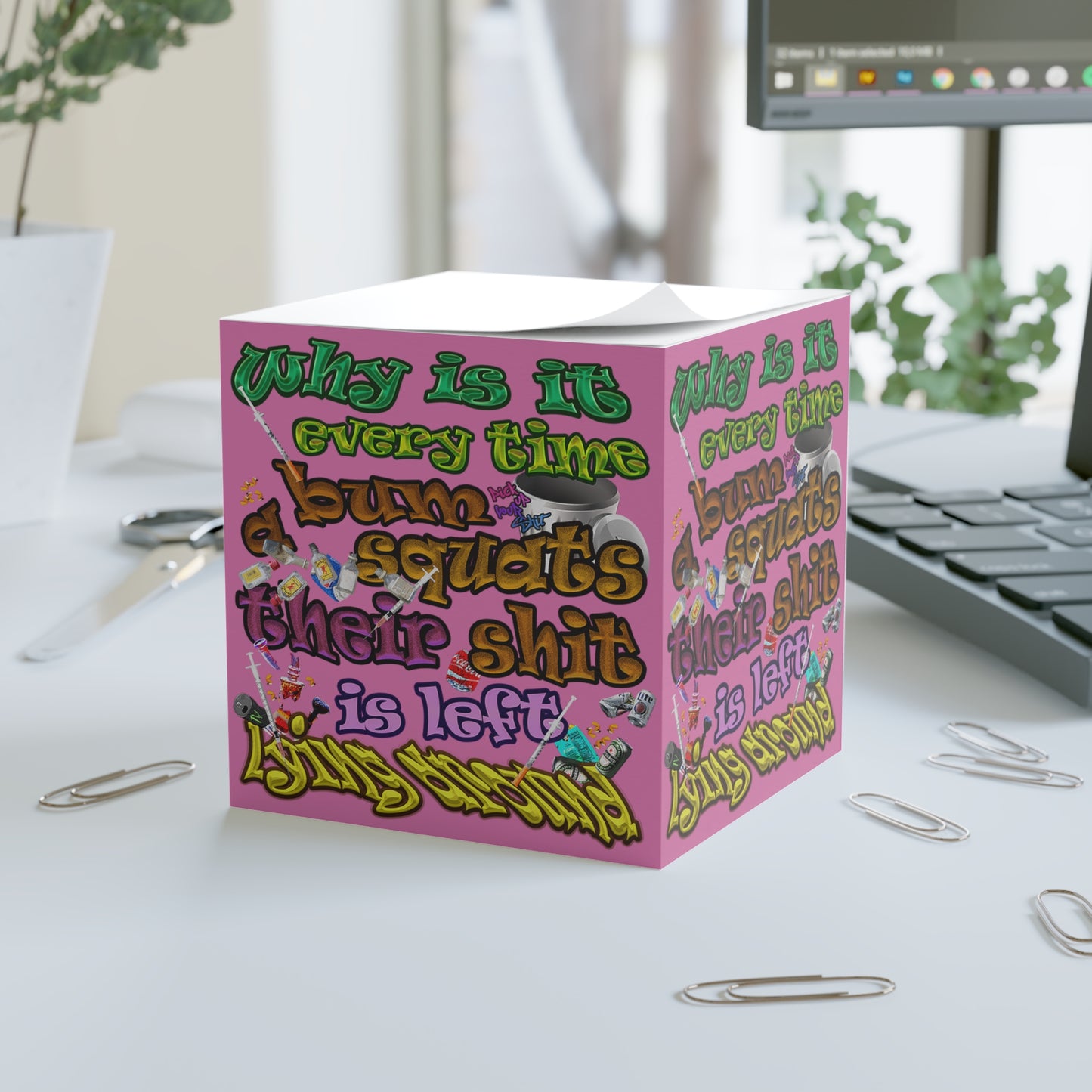 the bum's shit - note cube (light pink)