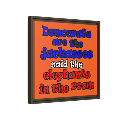 donkeys and elephants - framed canvas art (orange)