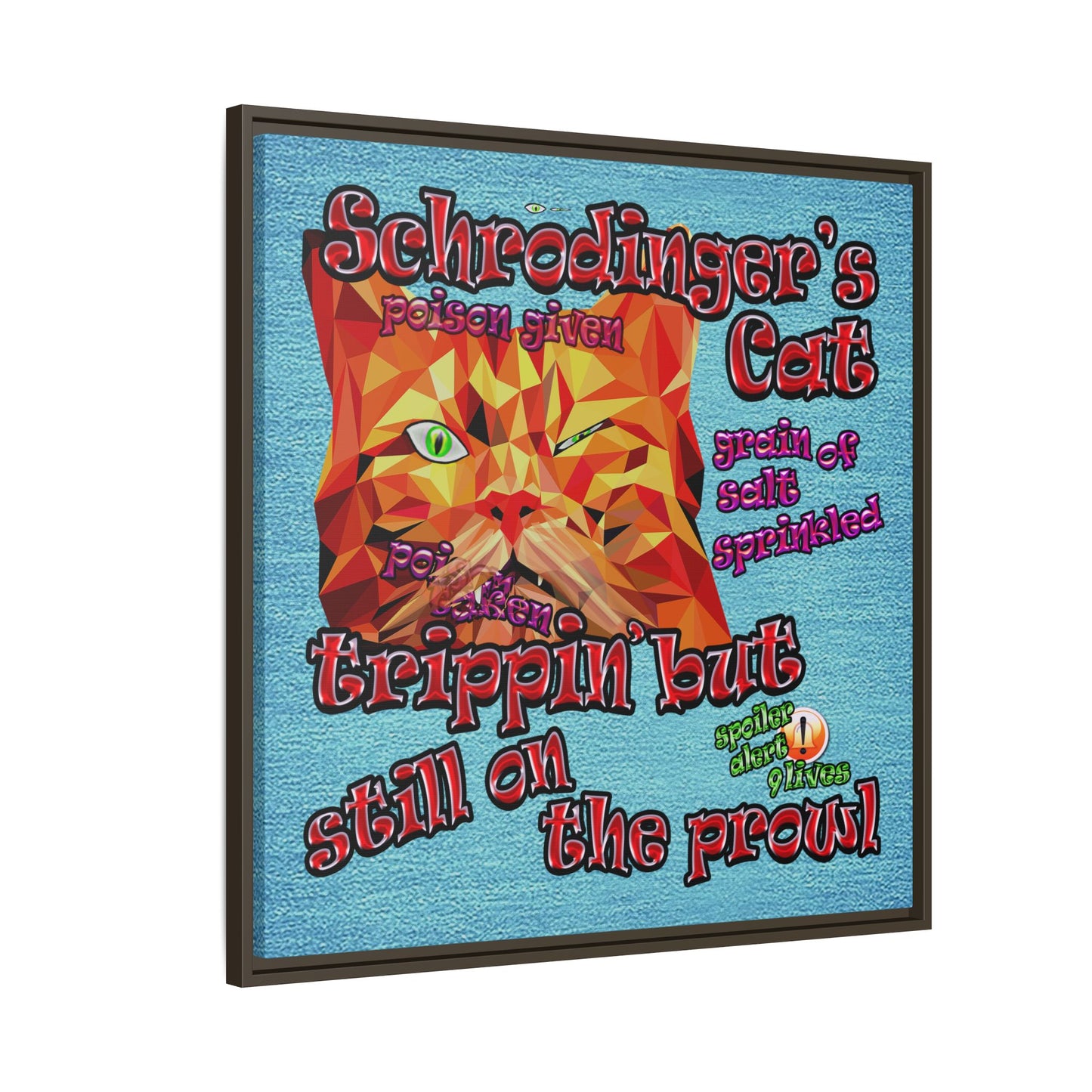 schrodinger's cat - framed canvas art (faded blue)
