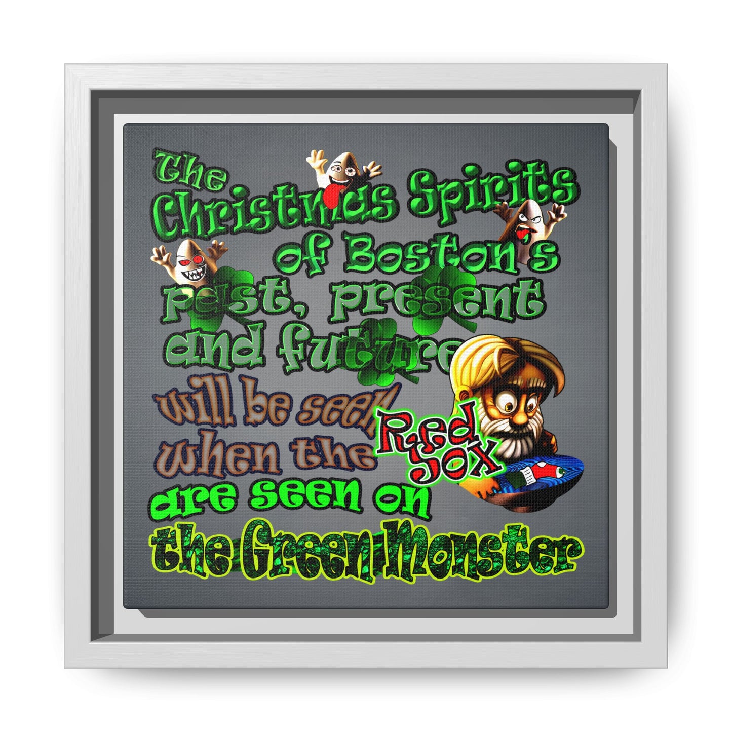 christmas spirits of boston - framed canvas art (grey-light grey)