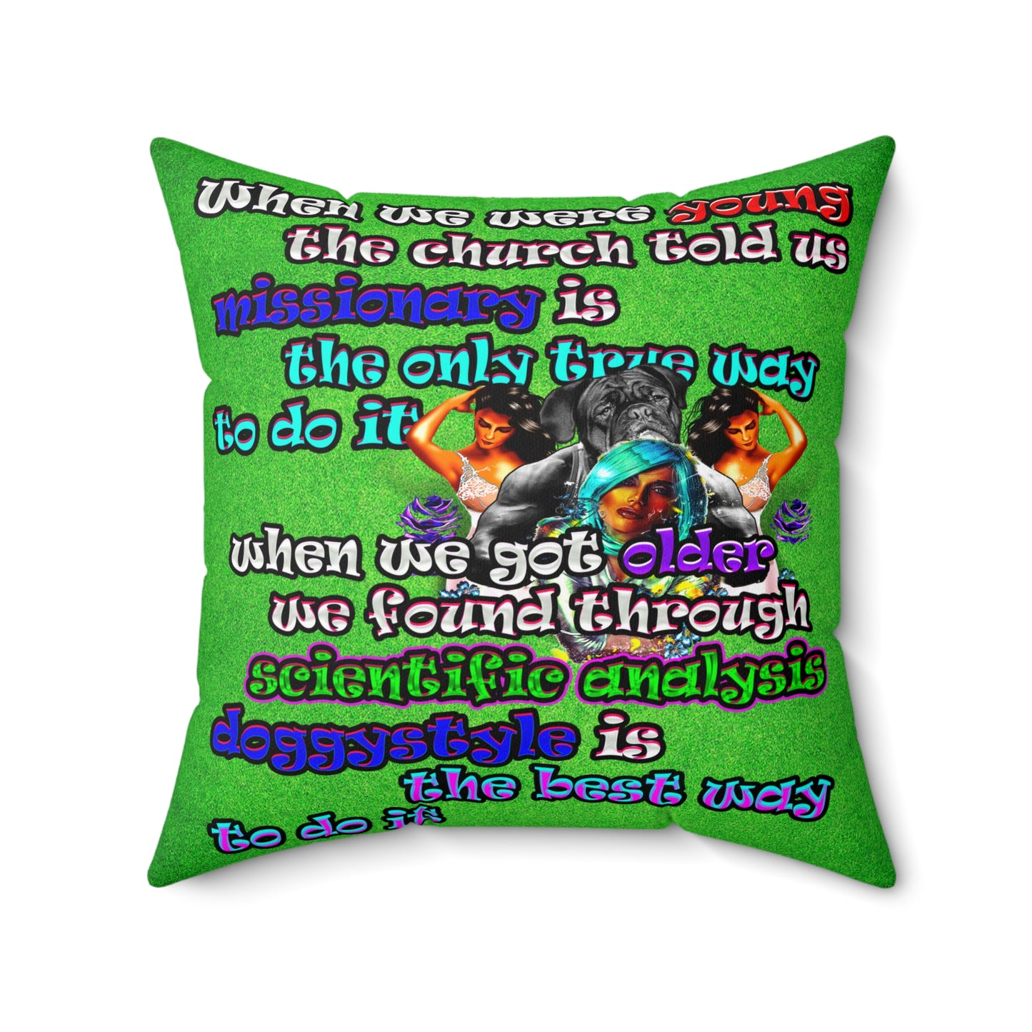 doggystyle - Spun Polyester Square Pillow - (green turf)