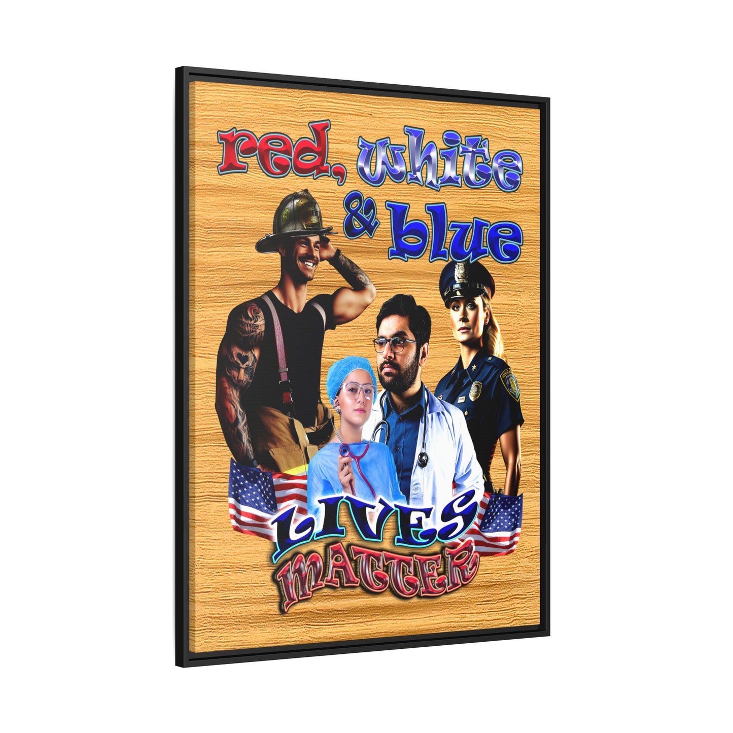 rw&b lives matter - framed canvas art (butterscotch wood finish)