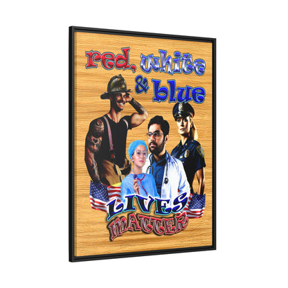 rw&b lives matter - framed canvas art (butterscotch wood finish)