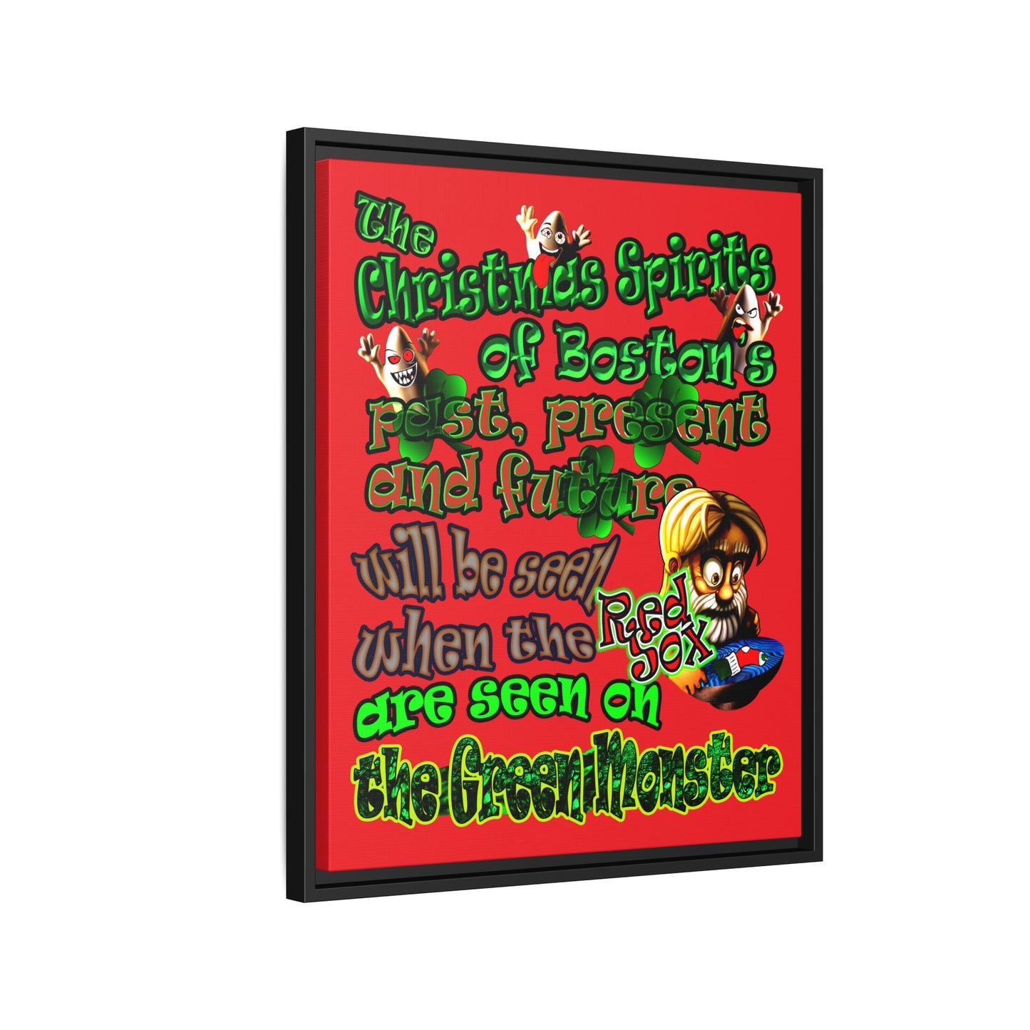 christmas spirits of boston - framed canvas art (red)