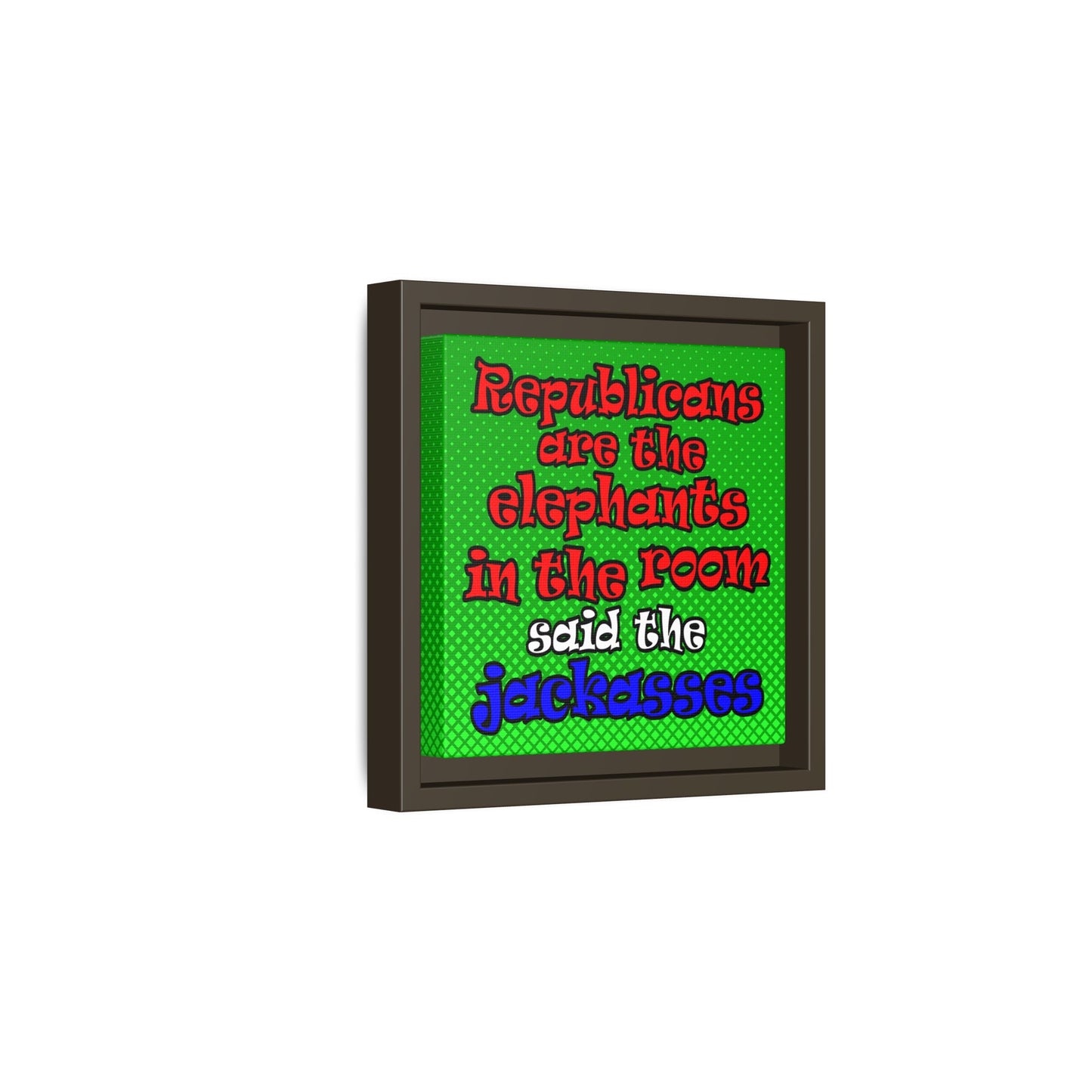 donkeys and elephants - framed canvas art (logo green)