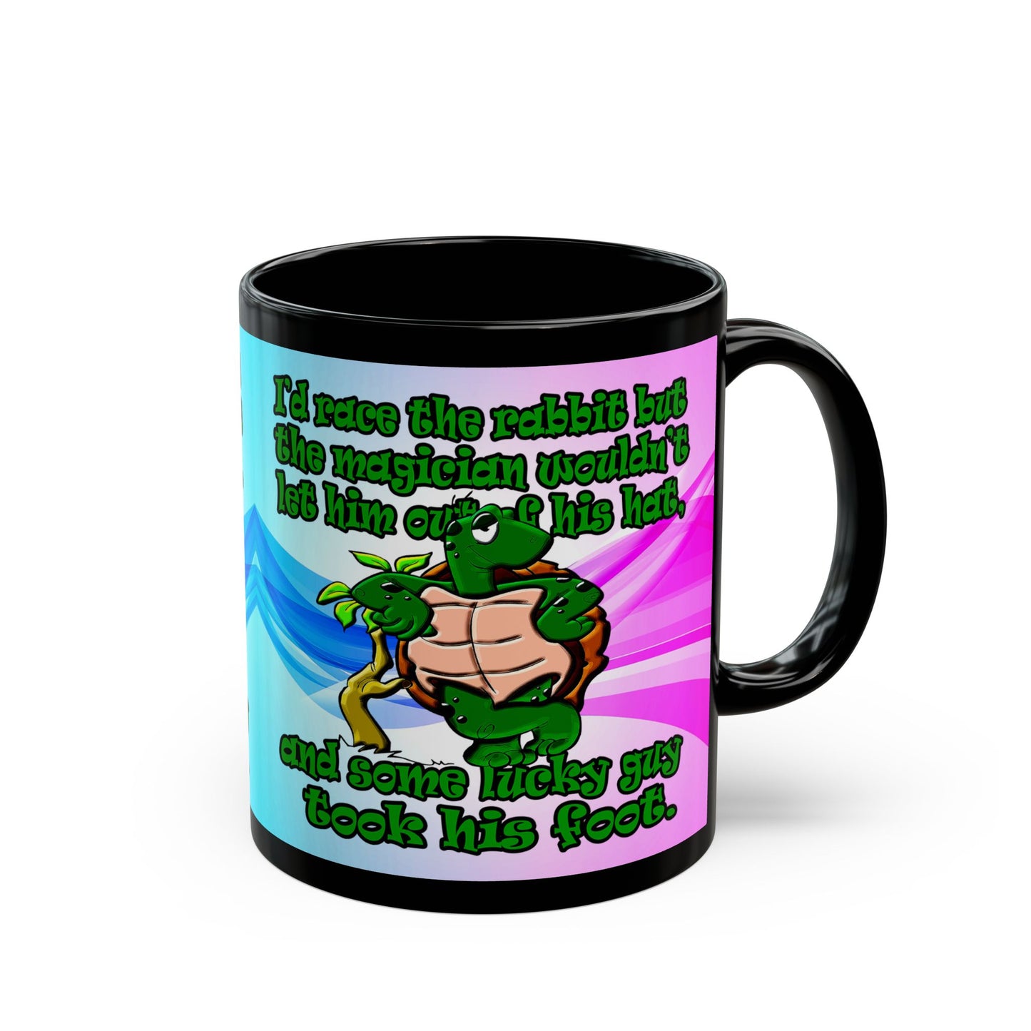 turtle race - Black Mug (light blue-pink wave)