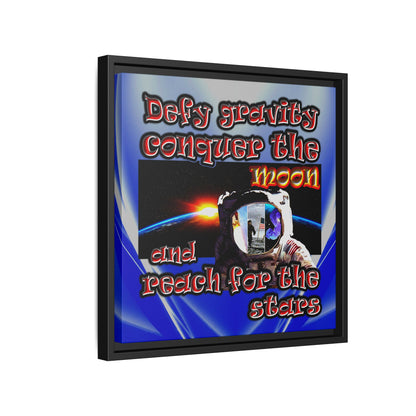 defy conquer reach - framed canvas art (blue-white wave)