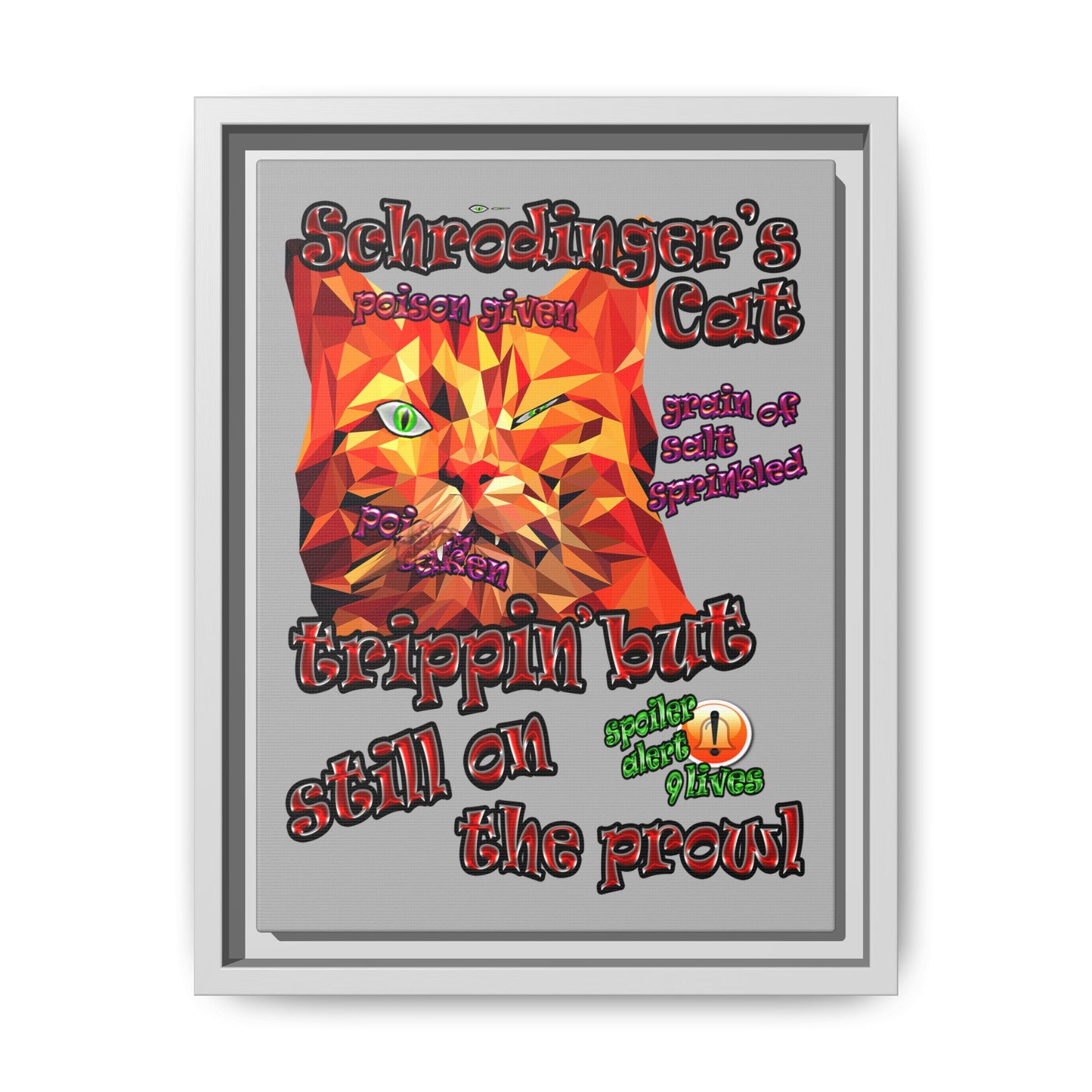 schrodinger's cat - framed canvas art (light grey)