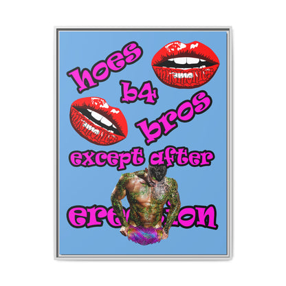 hoes b4 bros - framed canvas art (light blue)