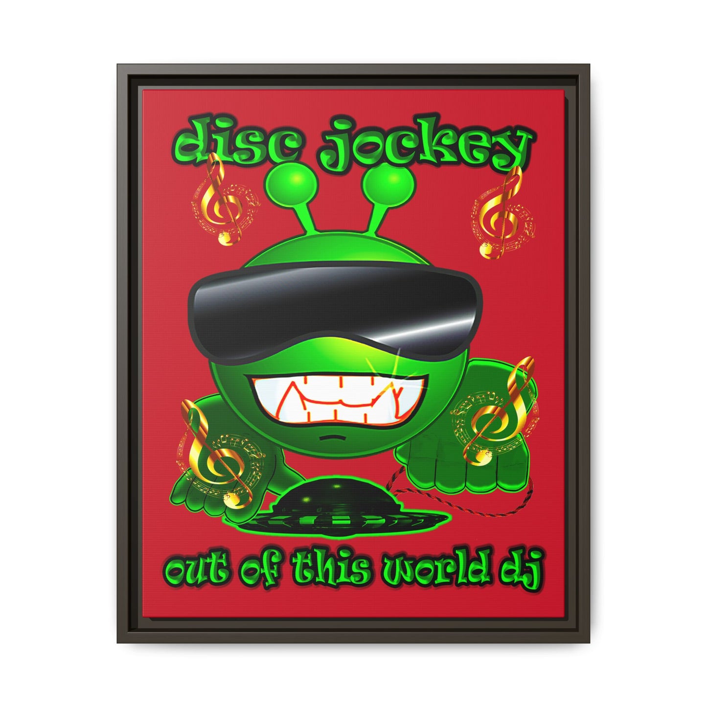 disc jockey - framed canvas art (dark red)