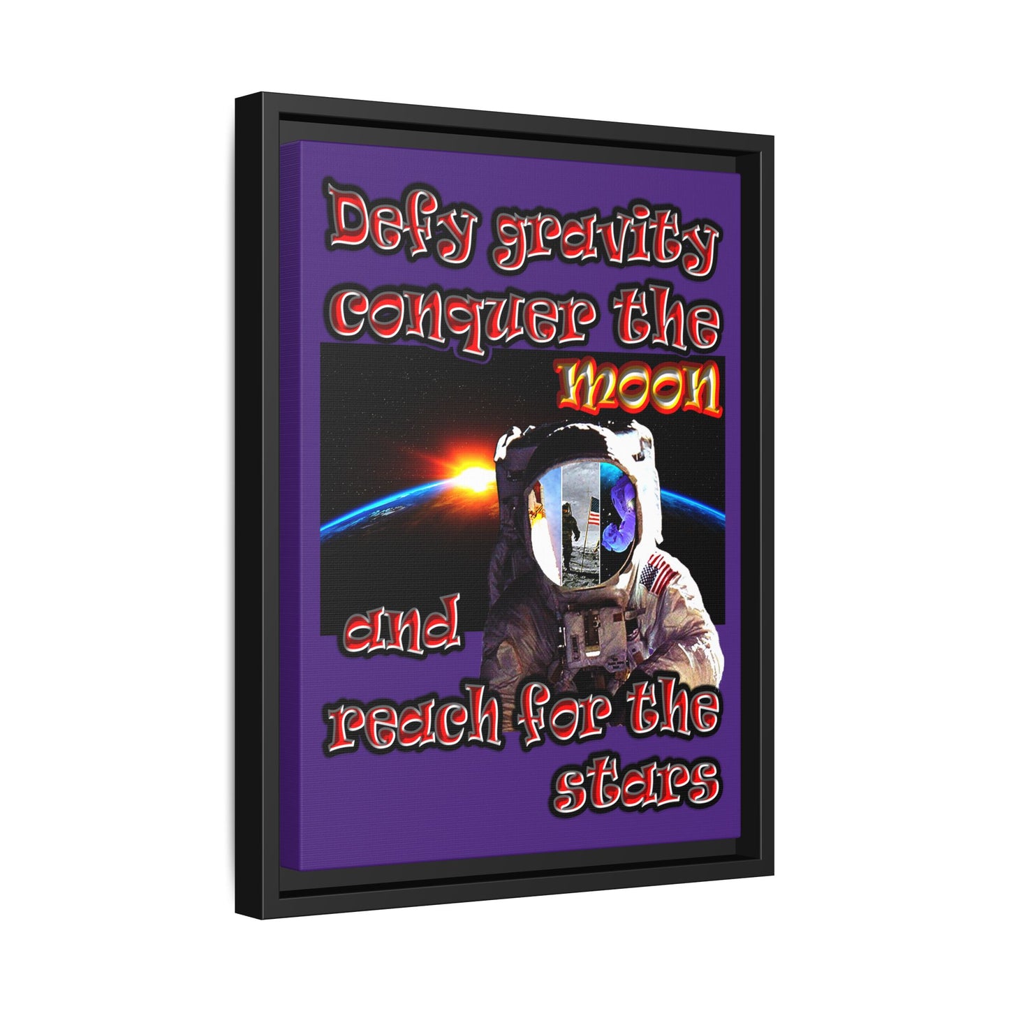 defy conquer reach - framed canvas art (purple)