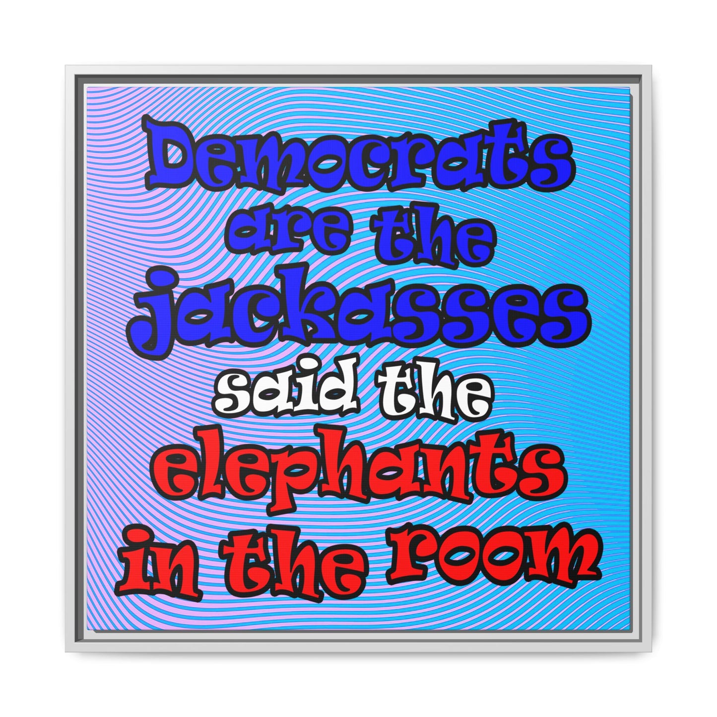 donkeys and elephants - framed canvas art (light blue-purple wave)