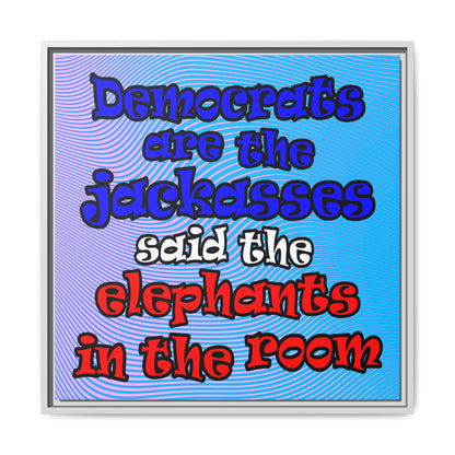 donkeys and elephants - framed canvas art (light blue-purple wave)