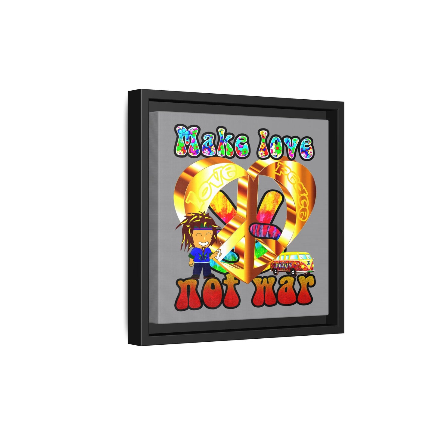 love peace - framed canvas art (grey)
