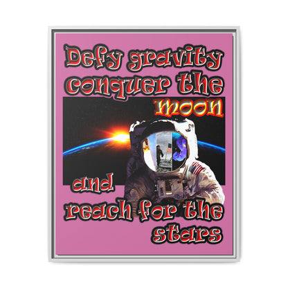 defy conquer reach - framed canvas art (light pink)