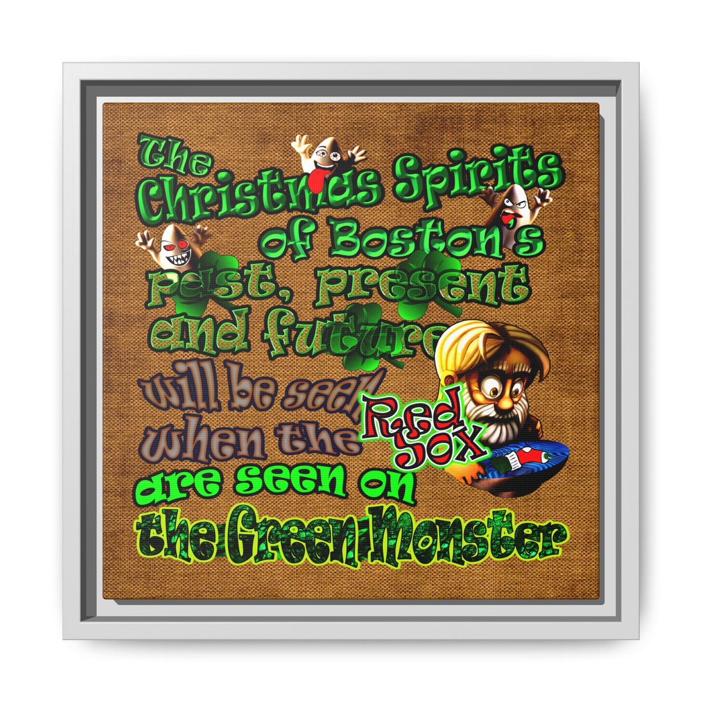 christmas spirits of boston - framed canvas art (brown papyrus)