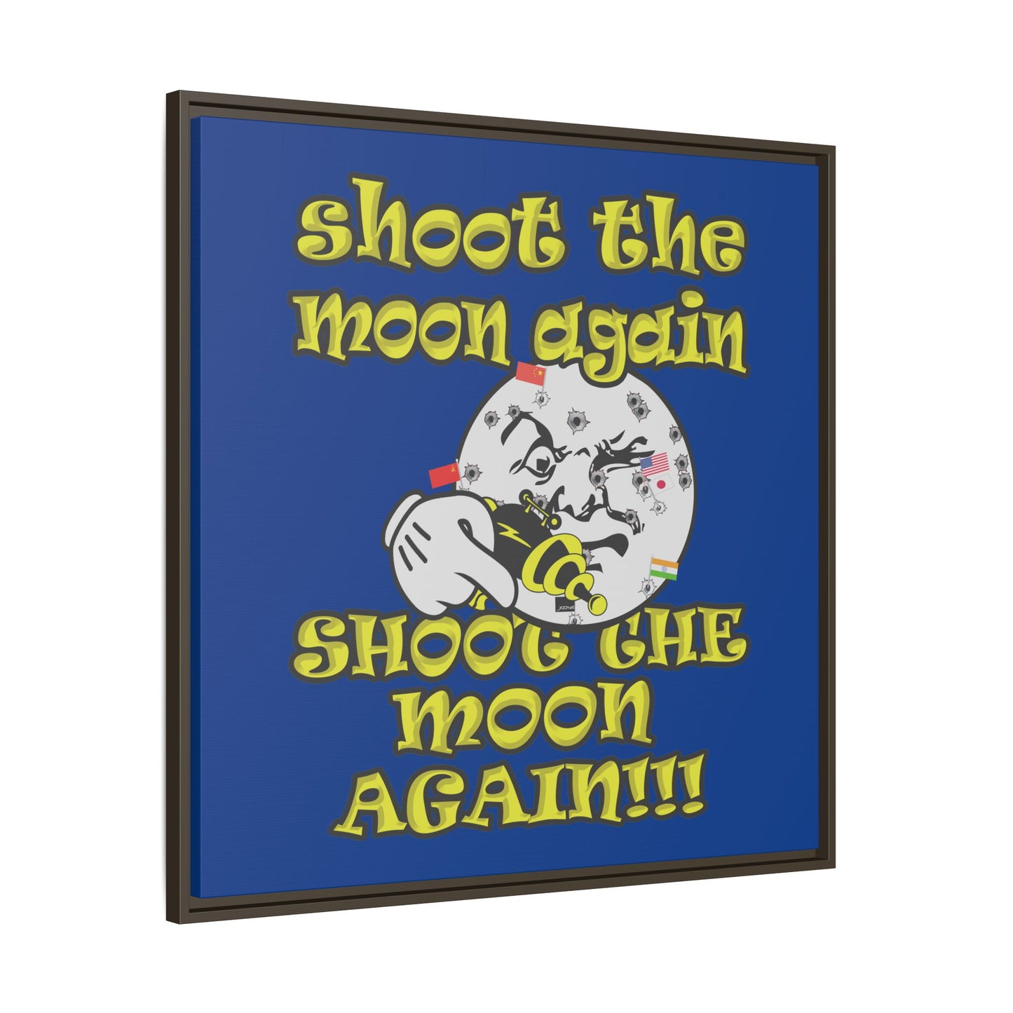 shoot the moon again - framed canvas art (dark blue)