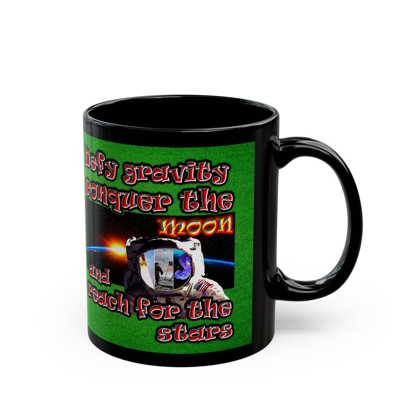 defy conquer reach - Black Mug (green turf)