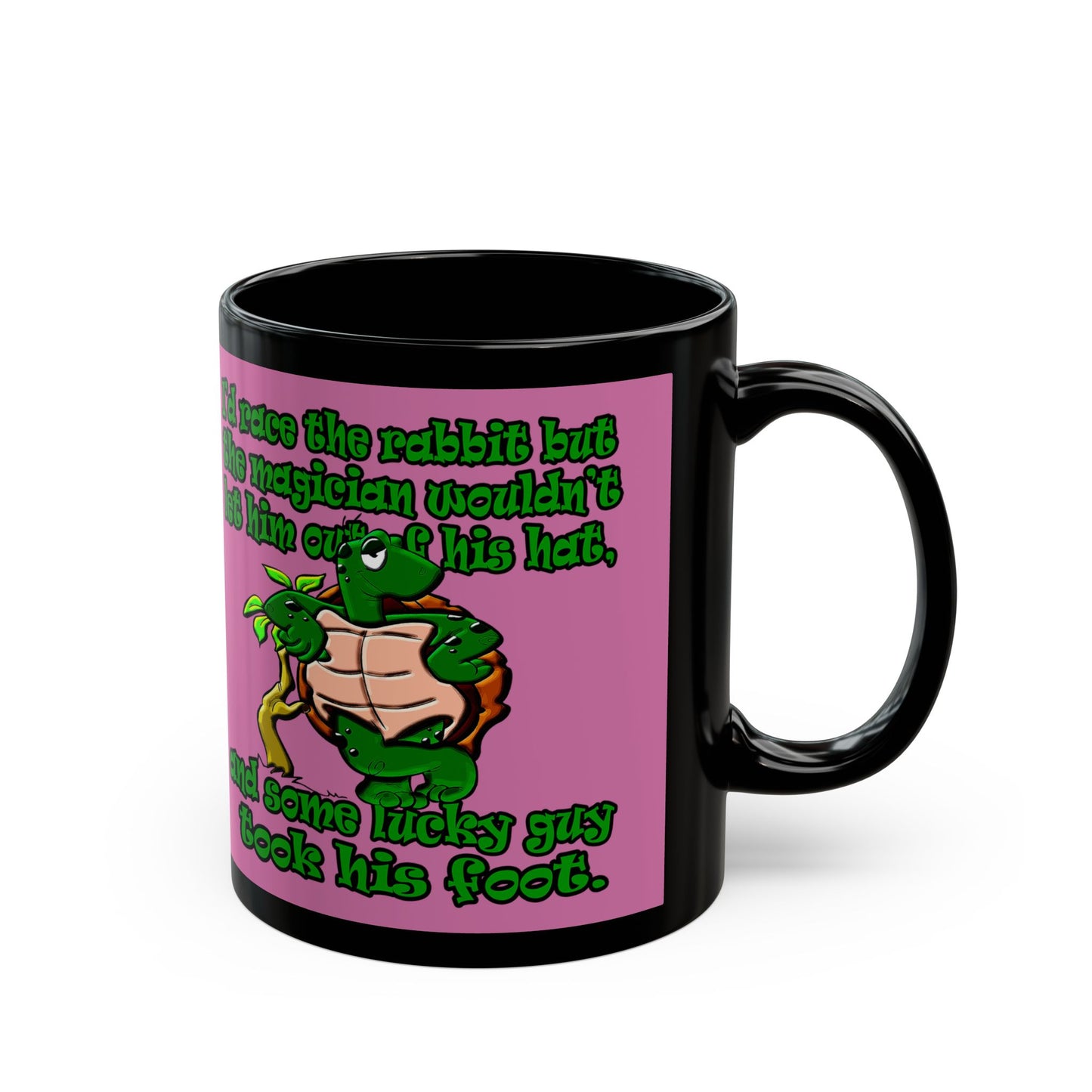 turtle race - Black Mug (light pink)