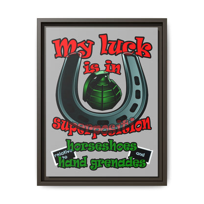 my luck - framed canvas art (light grey)