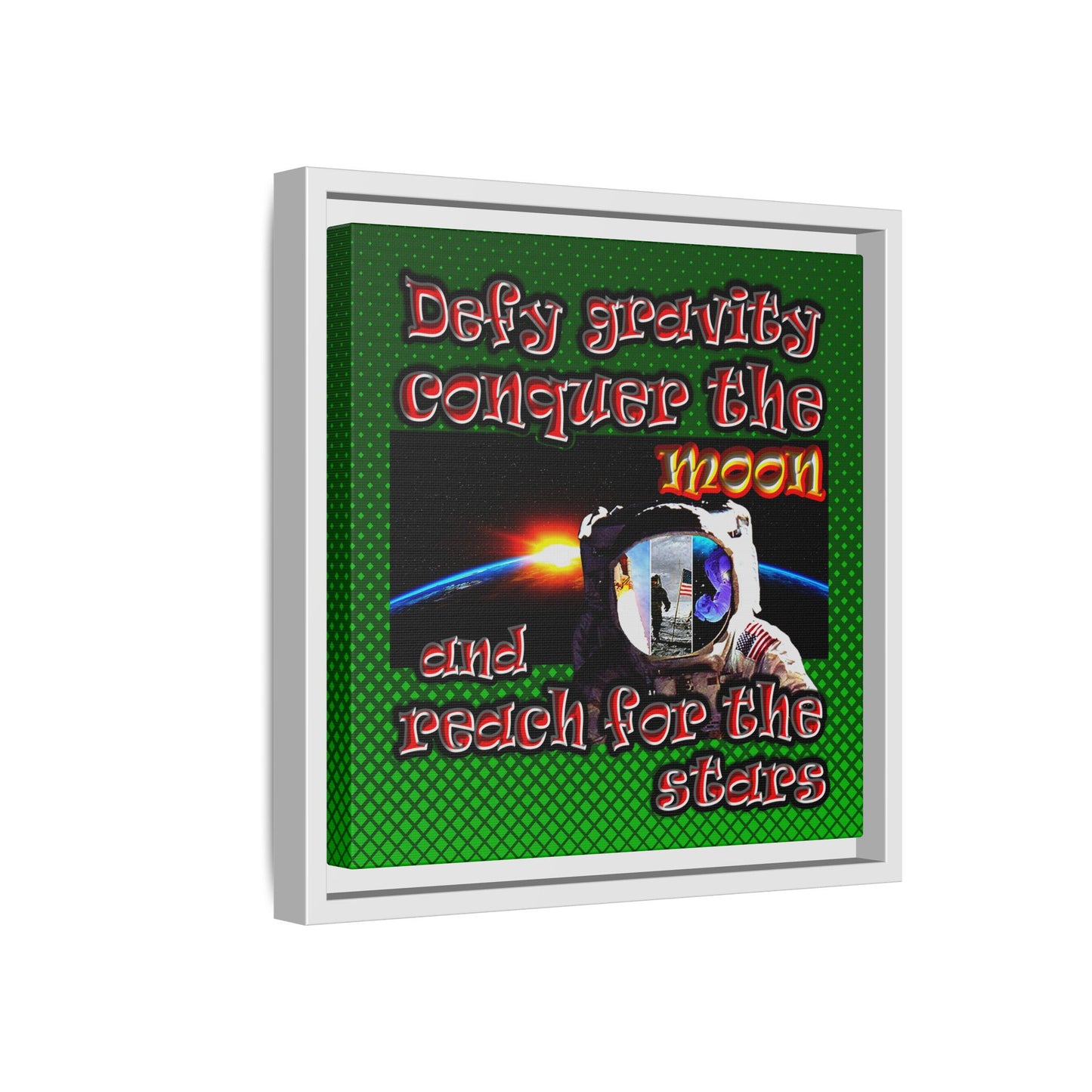 defy conquer reach - framed canvas art (logo green)