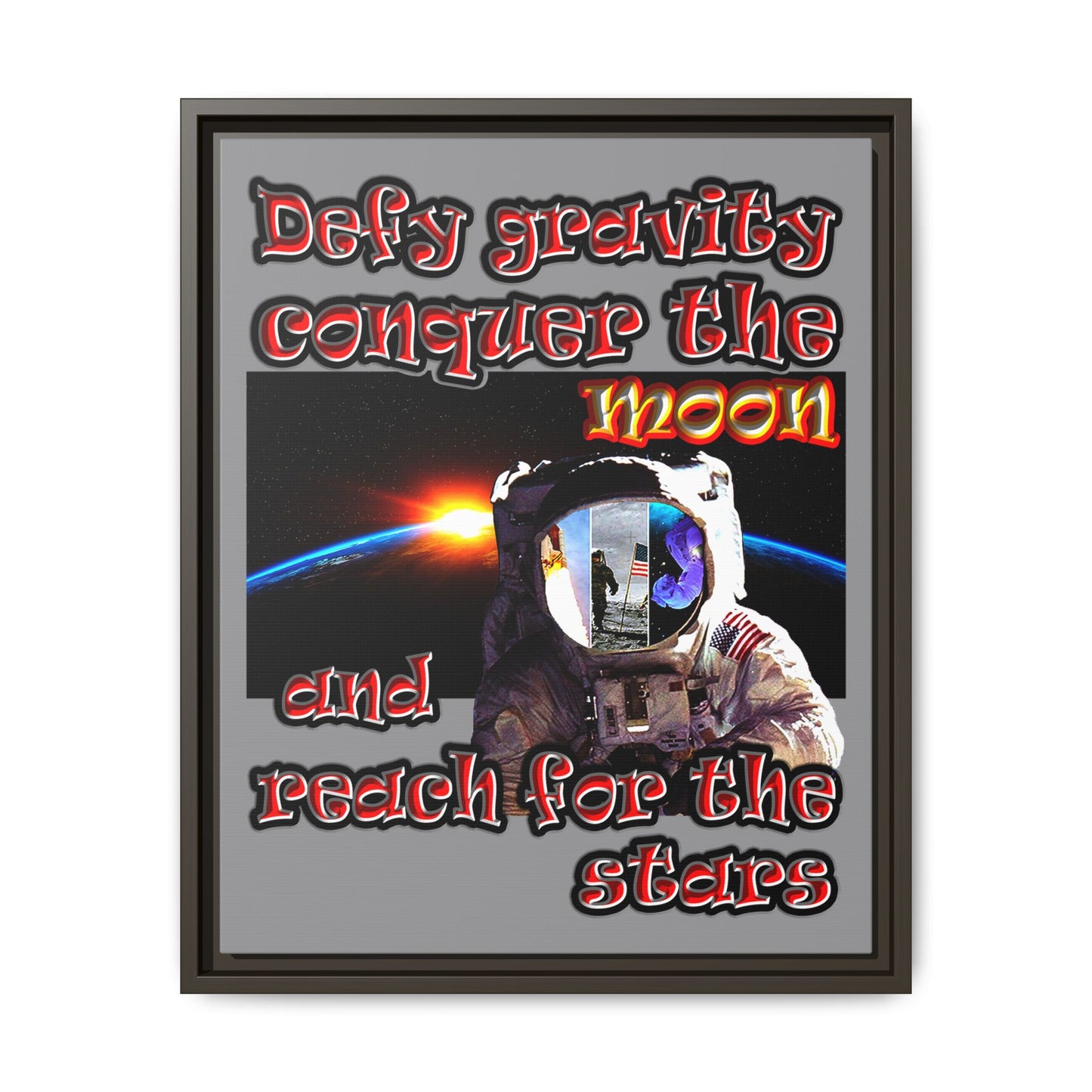 defy conquer reach - framed canvas art (grey)